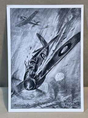 Original WWII German Luftwaffe Themed Postcard, Shooting Down a Spitfire