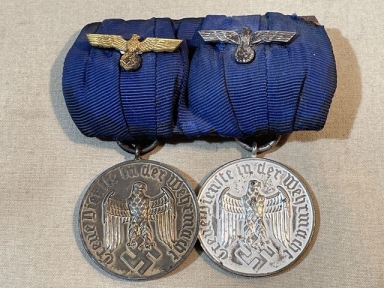 Original Nazi Era German 2 Position Dress Uniform Medal Bar, Army 12 & 4 Year Long Service