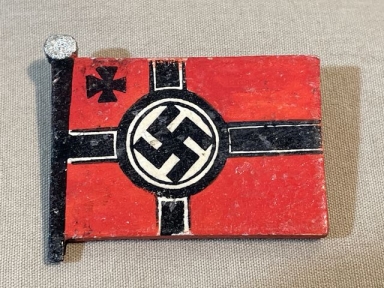 Original Nazi Era German Hand-Painted Wooden Flag Pin, Reichskriegsflagge