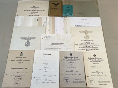 Original WWII German Army Officer's Soldbuch, Award Documents & Documents Grouping