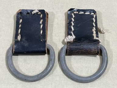 Original WWII German Rucksack D-Rings with Leather Tabs, Pair