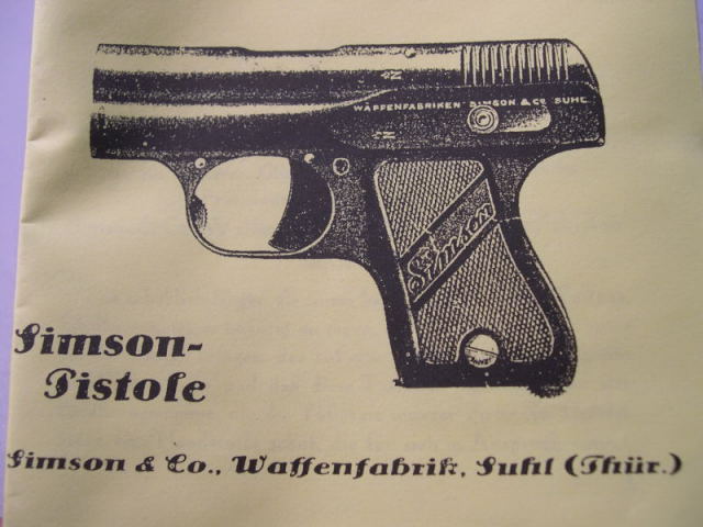 REPRINT - German WWII Era Simson Pistol Owner's Manual