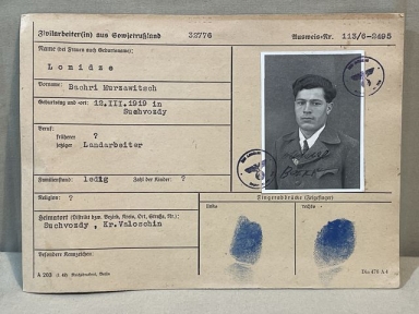Original WWII German Civilian Worker's from Soviet Russia Residence Card