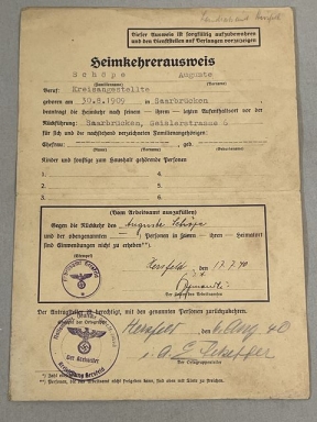 Original WWII German Heimkehrerausweis (Returnee Card) Document