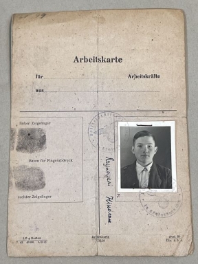 Original WWII German Work Card for Russian, Arbeitskarte