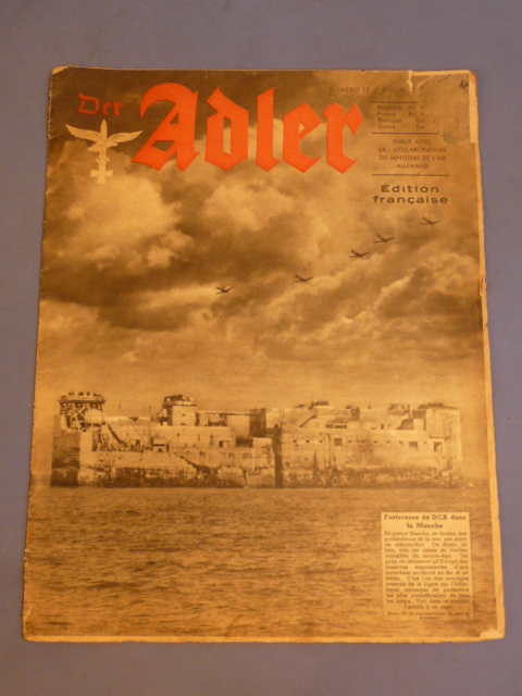 Original WWII German Der Adler Luftwaffe Magazine, French Language