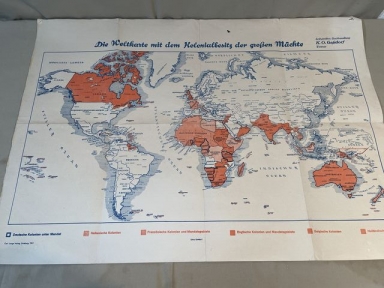 Original WWII German World Map of the Great Power's Colonies, Germany Italy France etc