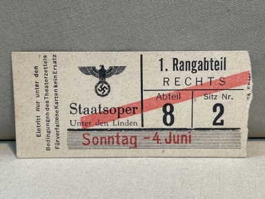 Original WWII Era German State Opera Ticket, Staatsoper