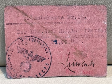 Original WWII German Kriegsmarine (Navy) Urlaubskarte (Holiday Card)