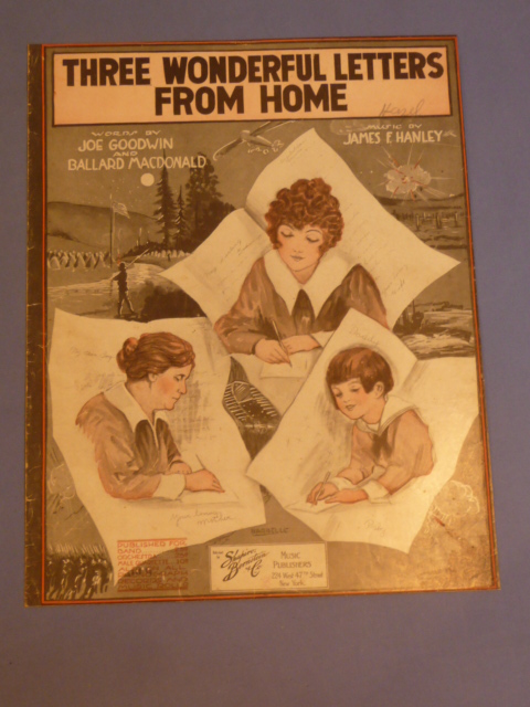 Original WWI US Sheet Music, Three Wonderful Letters from Home