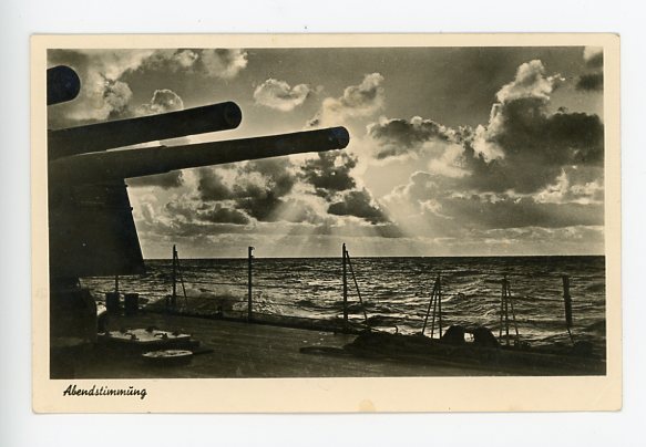 Original WWII German Military Themed Postcard, Warship Night Cruising