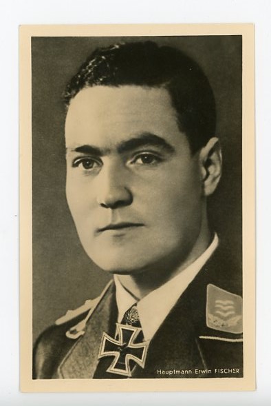 Original WWII German Personality Postcard, Hauptmann Erwin Fischer