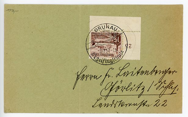 Original 1937 German Envelope, GRUNAU Flying School