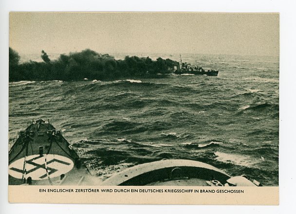 Original WWII German Die Wehrmacht Magazine Postcard, English Destroyer