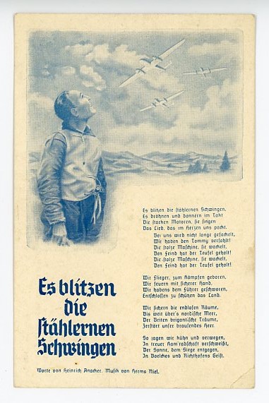 Original WWII German Military Song Postcard, Es blitzen die st�hlernen Schwingen