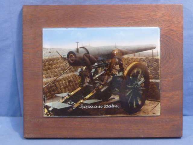 Original WWI German Wood and Glass Plaque, Artillery