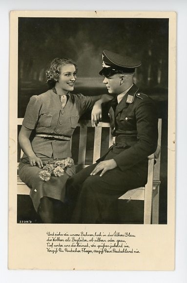 Original WWII German Postcard, LW Man & Girl Friend