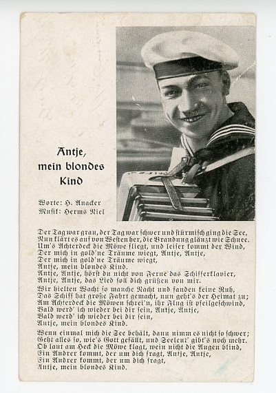 Original WWII German Military Song Postcard, Antje, My Blond Child