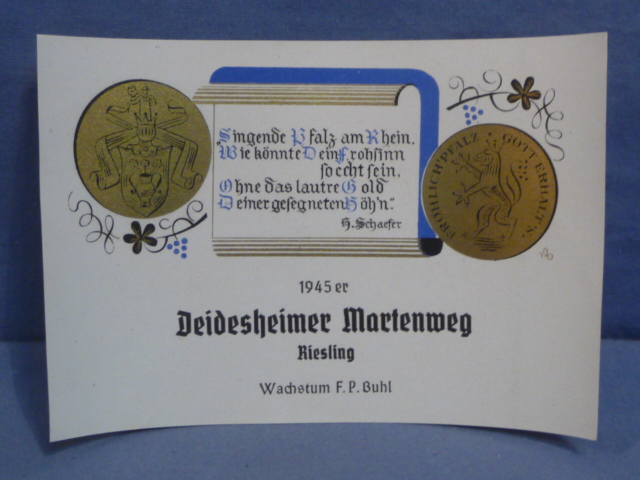 Original WWII German Wine Bottle Label, 1945