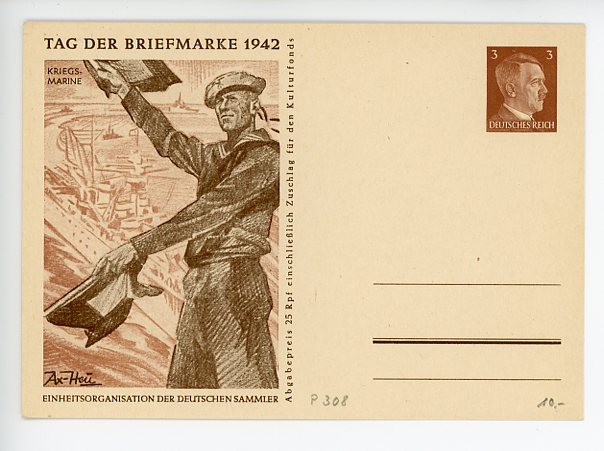 Original WWII German Day of the Stamp KRIEGSMARINE Commemorative Postcard