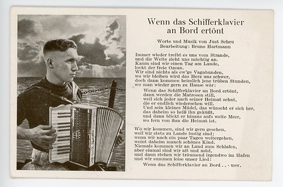 Original WWII German Military Song Postcard, Wenn das Schifferklavier an Bord ert�nt