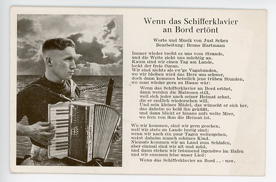 Original WWII German Military Song Postcard, Wenn das Schifferklavier an Bord ertnt
