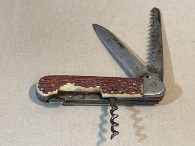 Original WWII Era German Soldier's Pocket Knife, Saw & Corkscrew