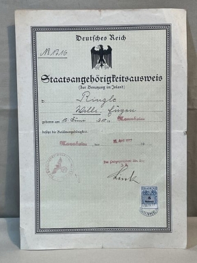 Original WWII German Citizenship ID (For Domestic Use) Document, Staatsangehrigkeitsausweis