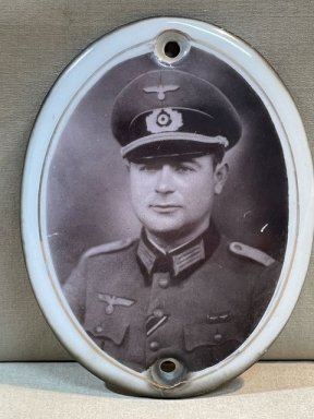 Original WWII German Officer's Photograph on Porcelain Backing, for Grave Marker