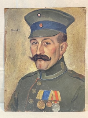 Original WWI Era German Oil Painting of a Decorated Soldier