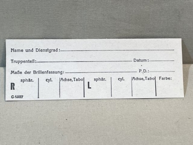 Original WWII German Military Eye Glasses Prescription Card, UNUSED