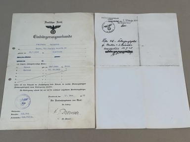 Original WWII German Certificate of Naturalization, Einbürgerungsurkunde