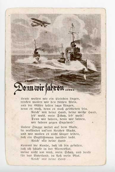 Original WWII German Military Song Postcard, Denn wir fahren
