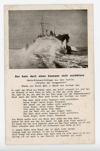 Original WWII German Military Song Postcard, Das kann doch einen Seemann nicht ersch�ttern