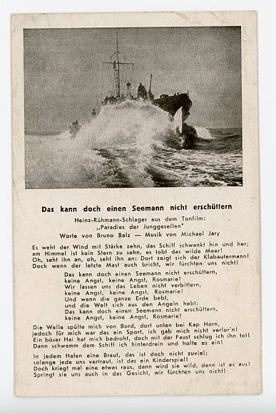 Original WWII German Military Song Postcard, Das kann doch einen Seemann nicht erschttern