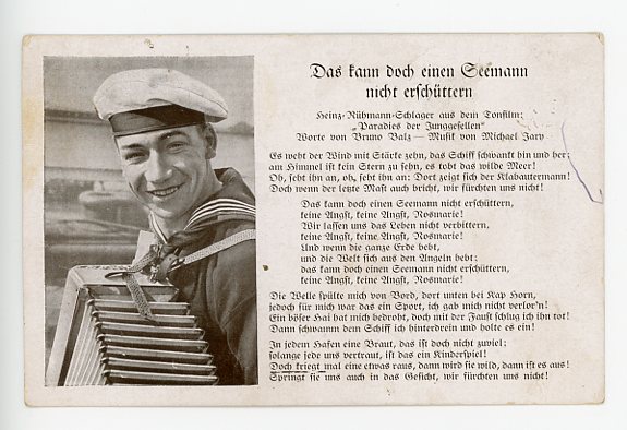 Original WWII German Military Song Postcard, Das kann doch einen Seemann nicht erschttern