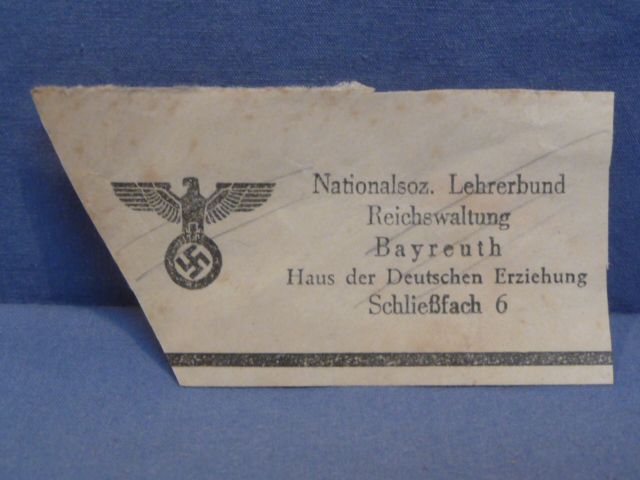Original Nazi Era German NS-Lehrerbund Envelope Corner