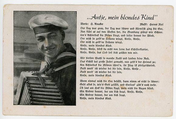 Original WWII German Military Song Postcard, Antje, My Blond Child