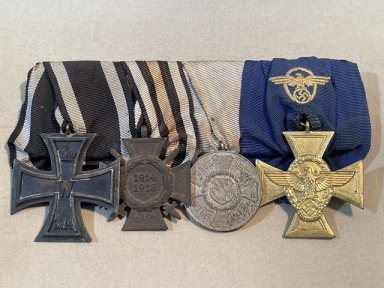 Original Nazi Era German 4-Position Dress Uniform Medal Bar, 1914 Iron Cross 2nd Class