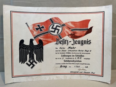 Original 1936 German Heer Cavalry Soldier's Marksman's Lanyard Award Document