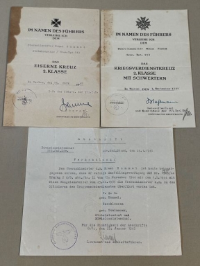 Original WWII German Document Set, 1939 Iron Cross 2nd Class Award Document