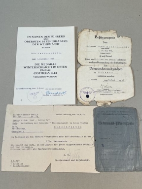 Original WWII German Award Document & Armed Forces Driver License Grouping, Pionier