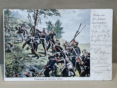 Original WWI German Military Themed Postcard, Storming the Spicher Heights