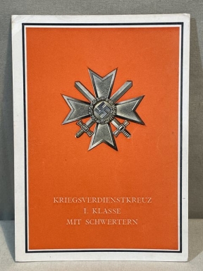 Original WWII German Medals Postcard, War Merit Cross 1st Class w/Swords