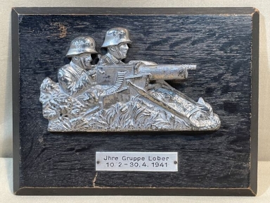 Original WWII German Army Metal & Wood Plaque, Ihre Gruppe Lober 1941