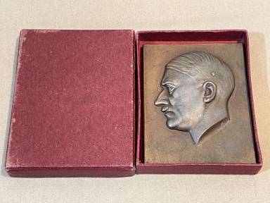 Original Nazi Era German Cased Small Metal HITLER Plaque