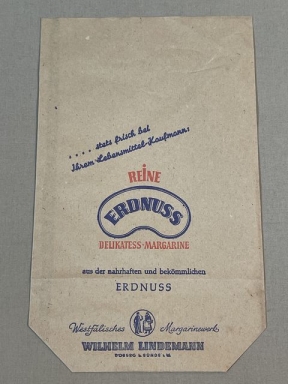 Original WWII Era German Paper Goods Sack, PEANUT MARGARINE