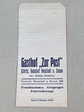 Original WWII Era German Paper Goods Sack, Gasthof "Zur Post"
