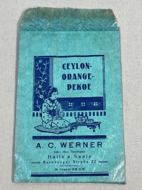 Original WWII Era German Paper Goods Sack, CEYLON-ORANGE-PEKOE