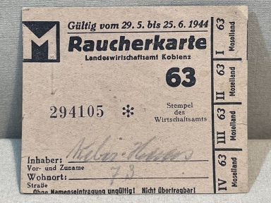 Original WWII German Smoking Card (Raucherkarte)